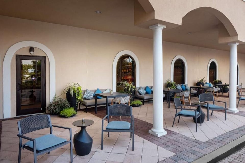 Sip morning coffee outside on the shaded, breezy patio.