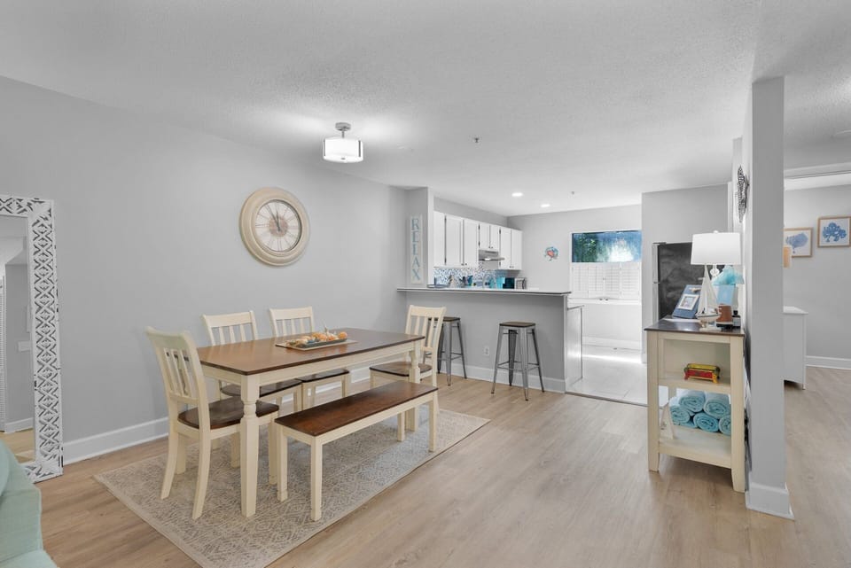 Dining table and kitchen