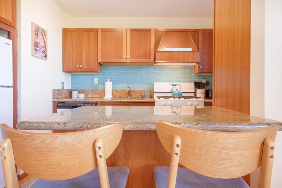 Enjoy a meal at the barstools with our fully stocked kitchen