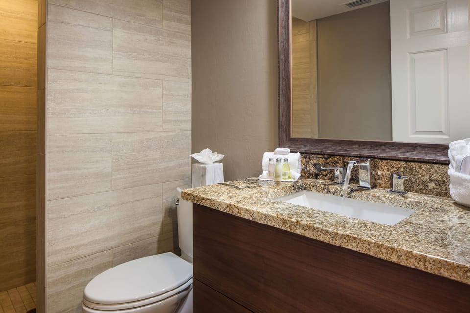 Refresh each morning with granite vanity and spa-clean towels.