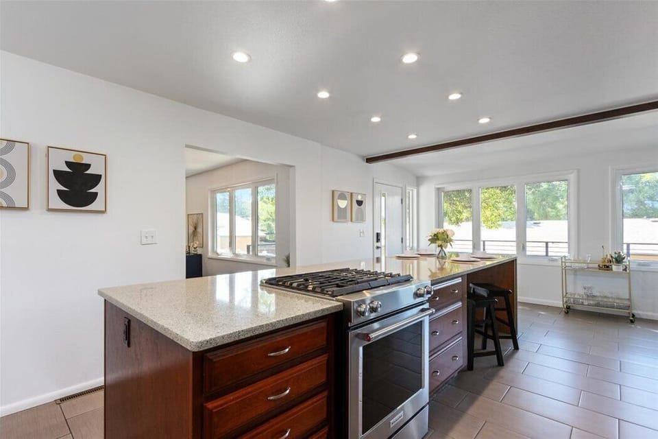 Large kitchen island with updated appliances