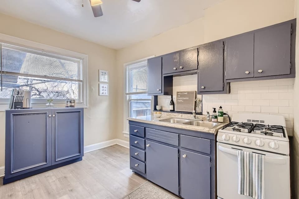 The spacious kitchen has lots of space for storing food and prepping meals