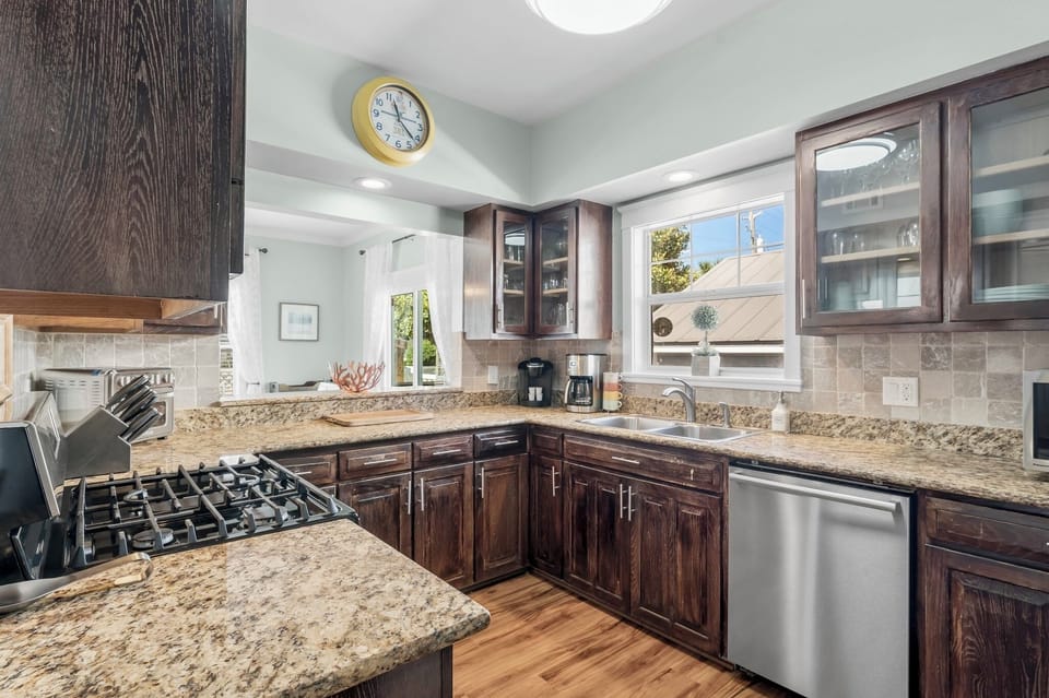Kitchen with drip coffee maker and Keurig 