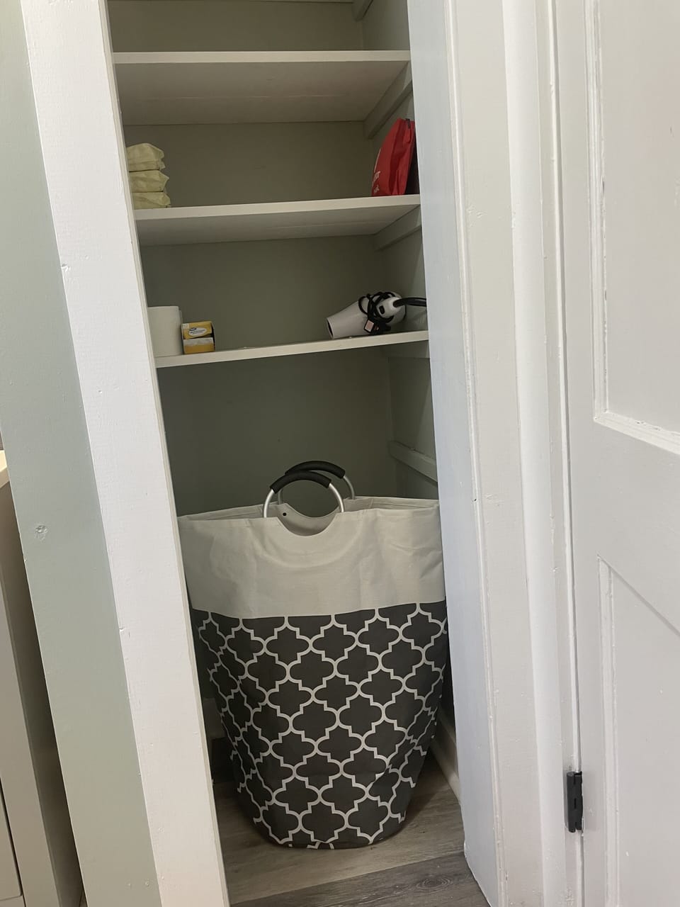 Bathroom closet:
Towels
Washcloths
Face wipes
Hair dryer
First aid kit