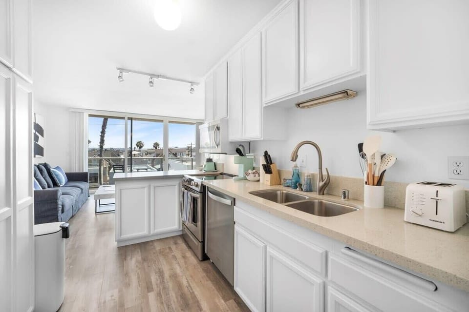 Kitchen has all essentials needed for a comfortable stay. Keurig shown has been replaced with a drip coffee machine. 