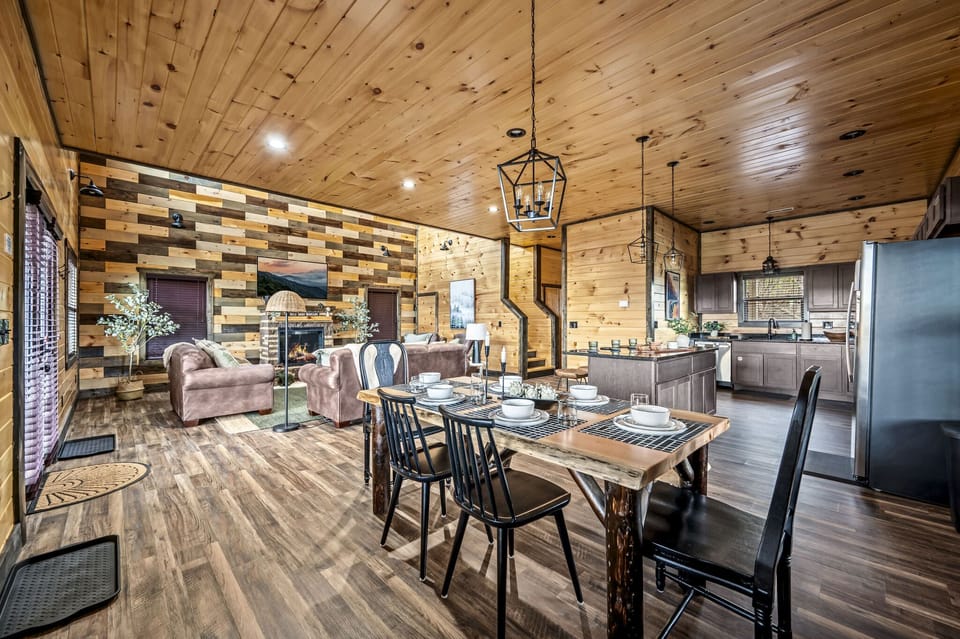 Dining table with kitchen island seating seats 10. 