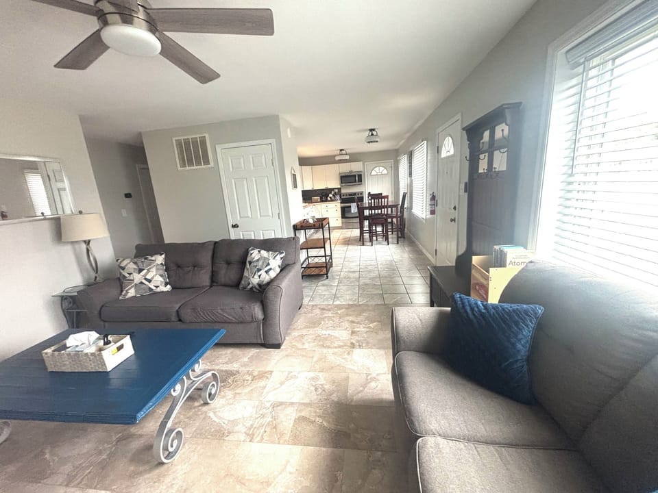 living room comes with smart tv, remote control fan and lights, books and games