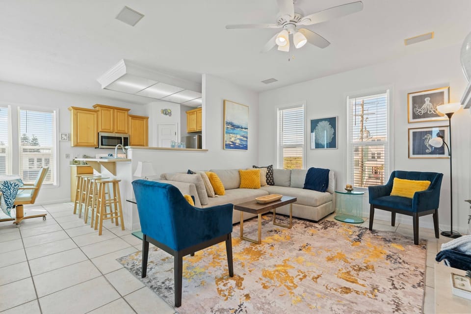 Open concept kitchen to dining and living room