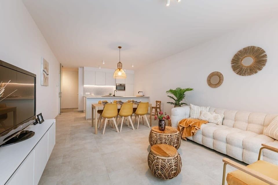Open living room and dining area