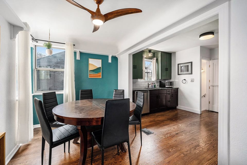 Open kitchen and dining area designed for easy meals together.