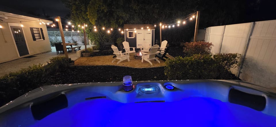 Hot Tub with Firepit in background.