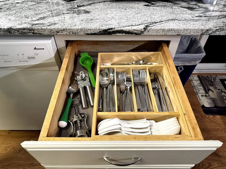 Help yourself to everything you need in our brand-new, fully stocked kitchen.