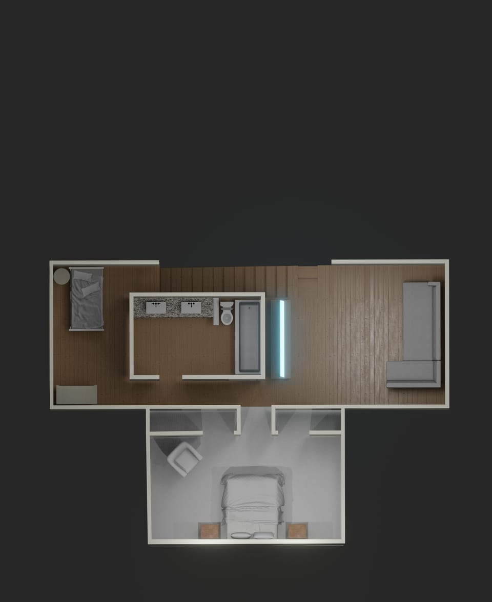 This second floor plan illustrates the position of all rooms and furniture.