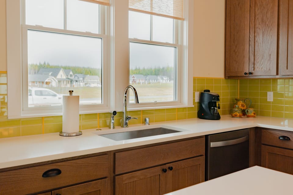 Gaze out the window while washing dishes