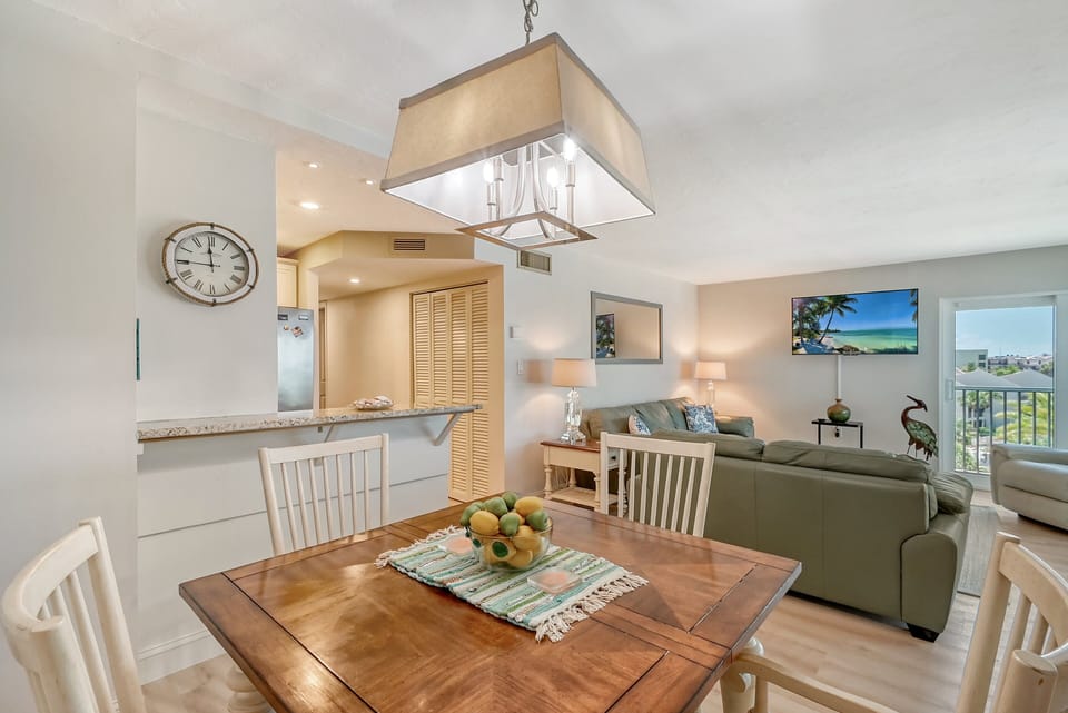 Spacious living room combines with dining area right off the kitchen