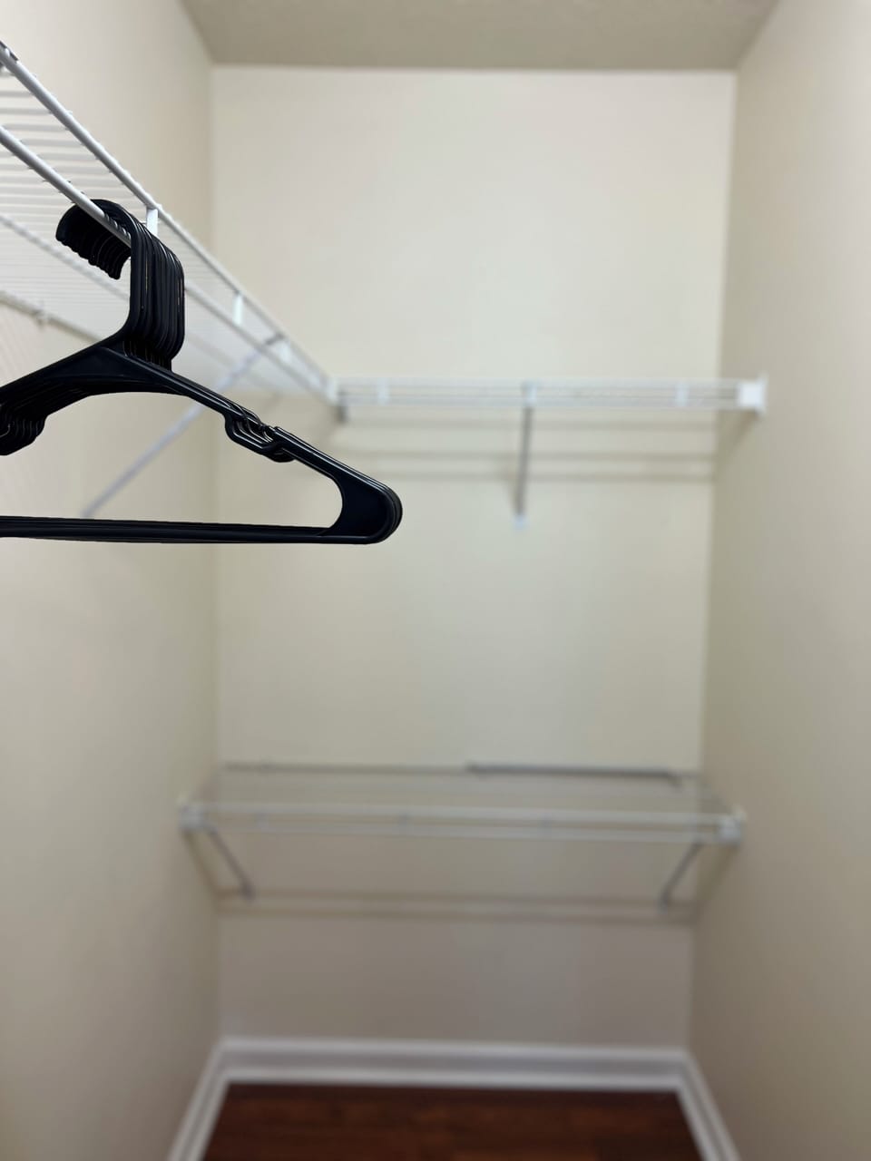 Walk-in closet in master room. Hangers available.