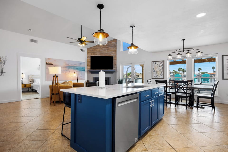 Open kitchen area overlooking the dining and living spaces