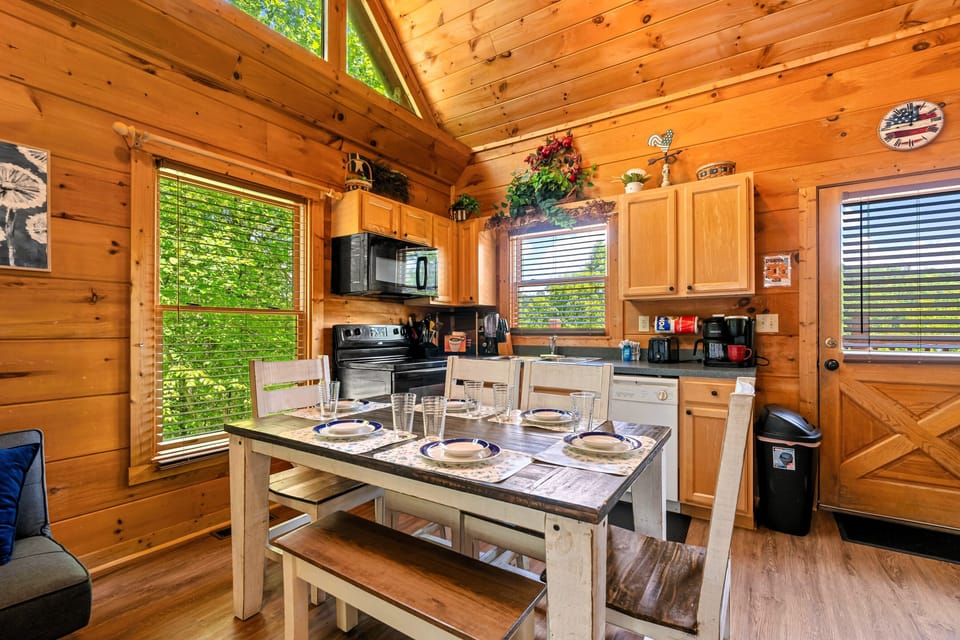 A functional, inviting kitchen and dining space.