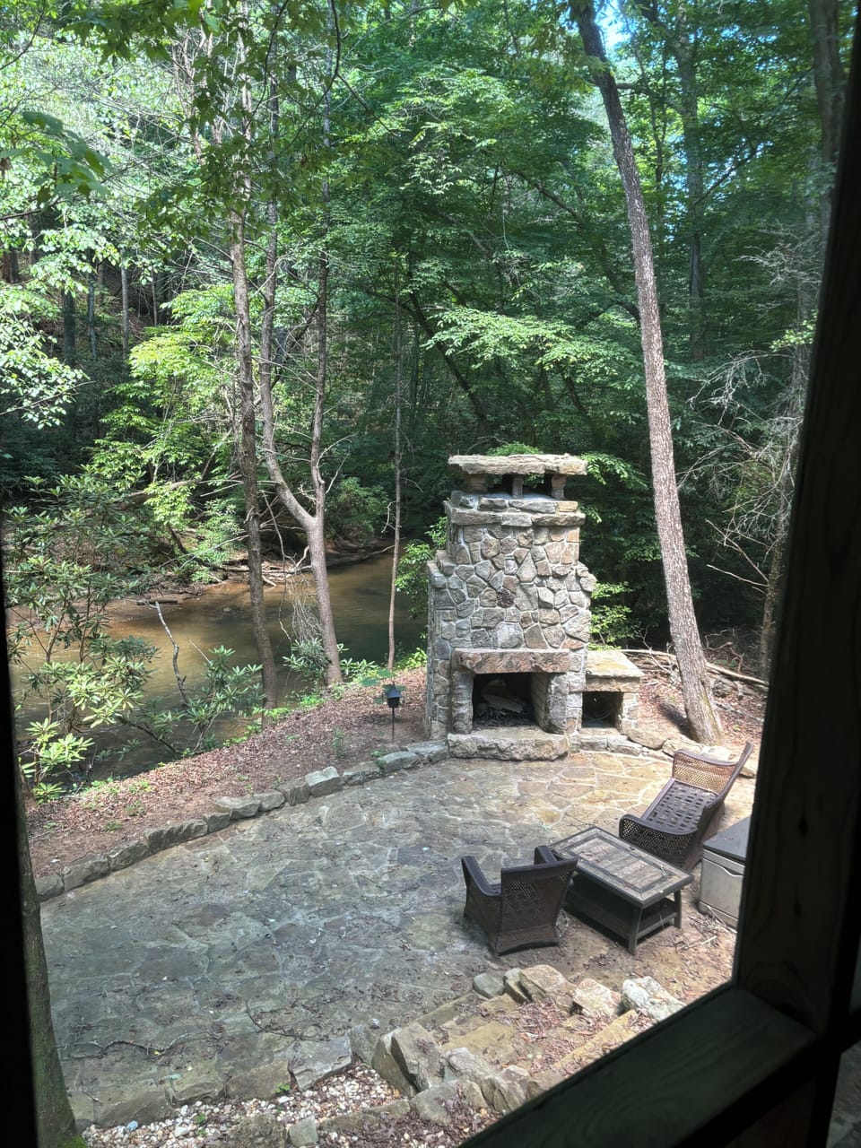 Outside fireplace by the water