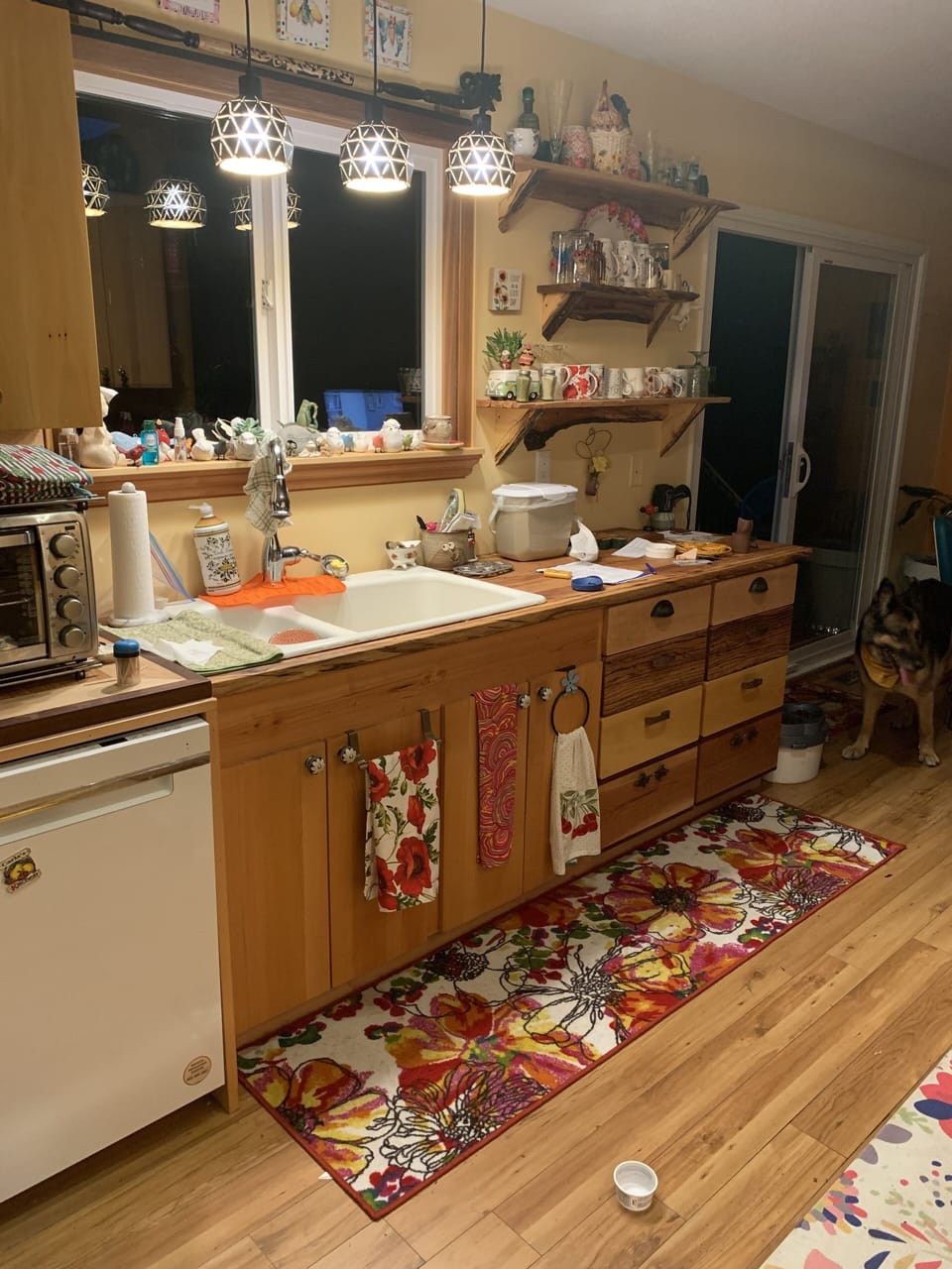 Deep kitchen sink, dishwasher, fridge with freezer 