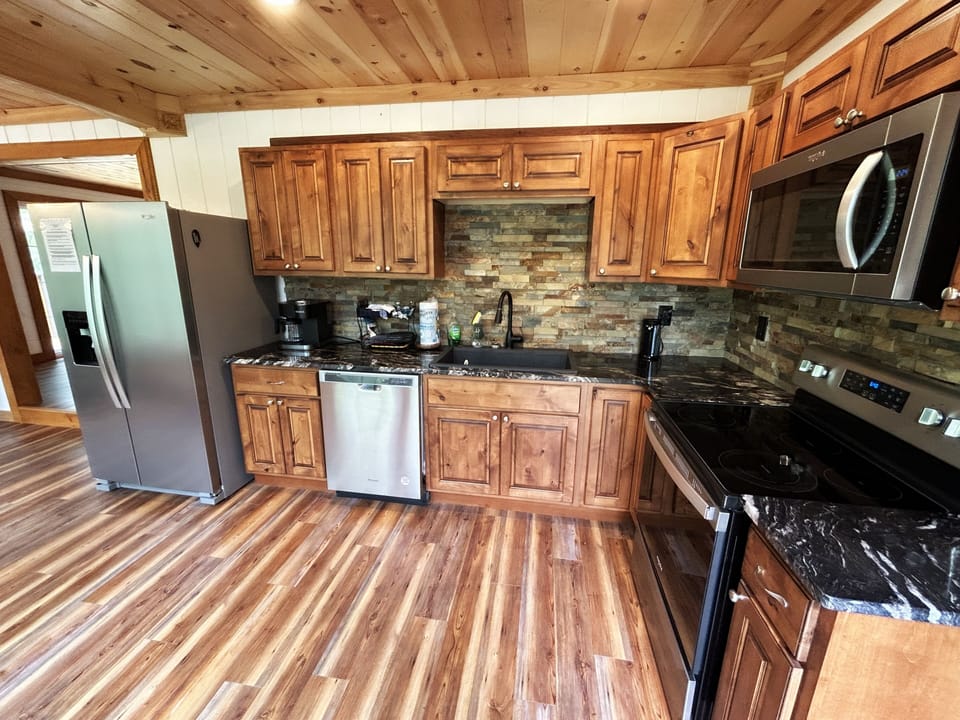 Kitchen with stone accents