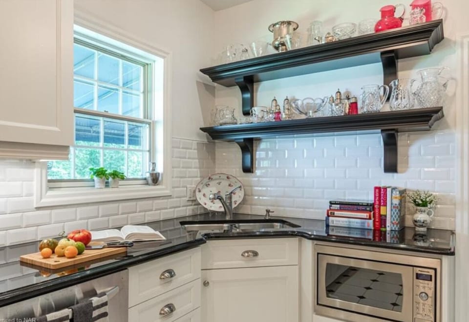 Fully equipped kitchen w/ induction cooktop, oven, stove, microwave, dishwasher.
