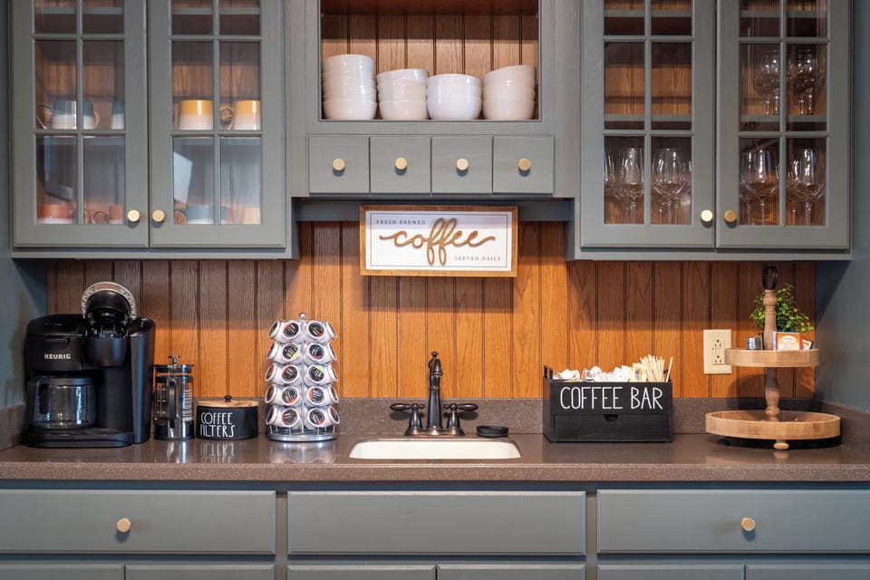 Our fully stocked kitchen also offers a great coffee bar for your enjoyment.