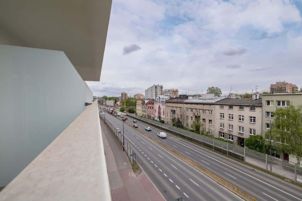 The view from the balcony to the street.