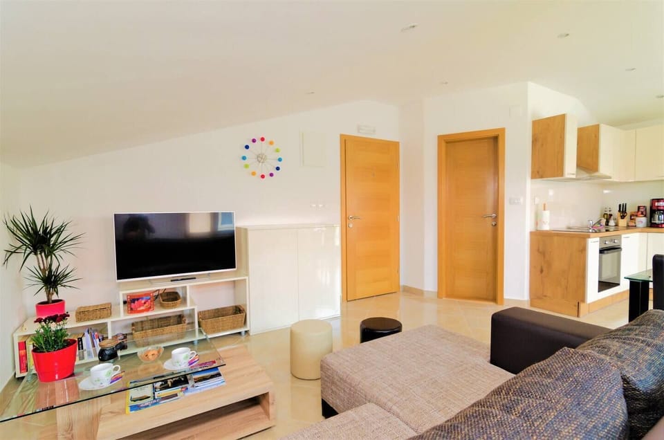 Open space living room with kitchen and dining area.
