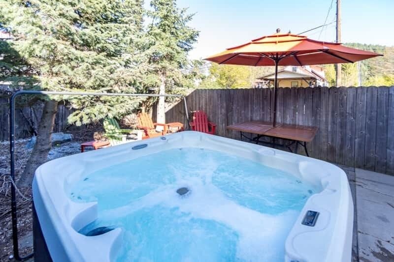 Shared hot tub in backyard