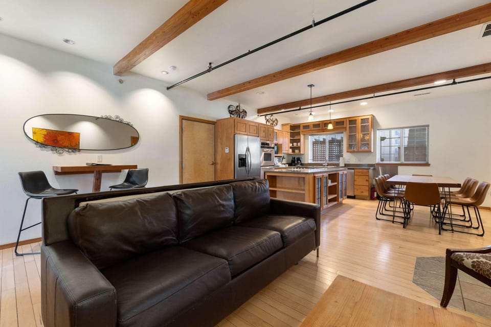 Lower level Futon couch and living room off kitchen