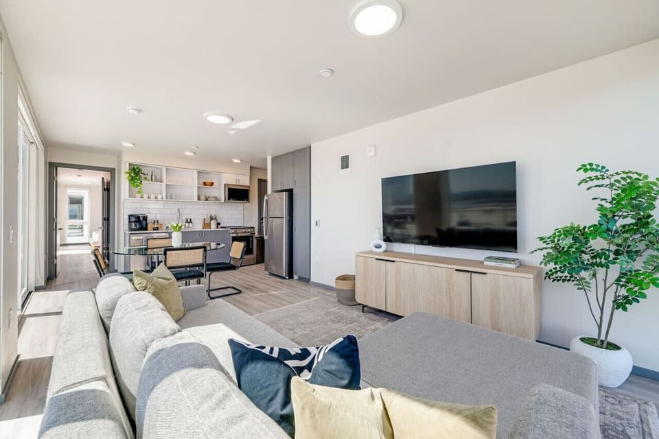 A big screen, a deep couch, and room to spread out — movie nights are handled.