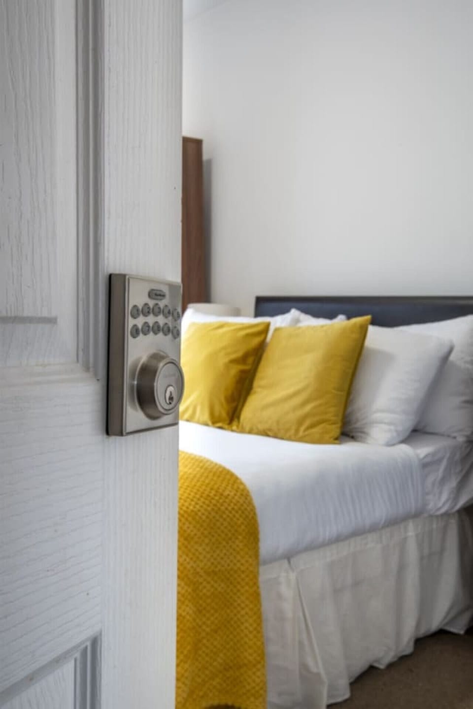 Door is equipped with a smart lock for your safety and privacy.