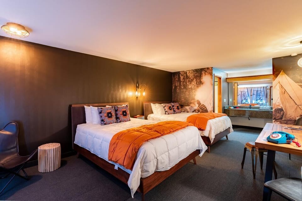 Stretch out in a spacious room with two comfy beds.