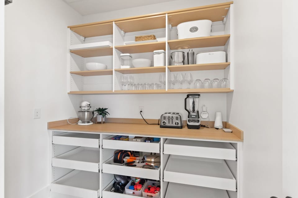 Fully stocked pantry with ample room for storage