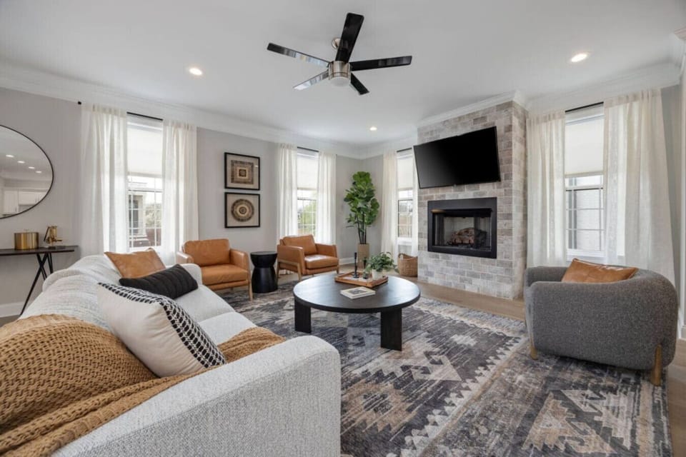 Settle in by the fireplace for a warm and relaxing evening.
