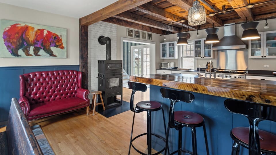 Kitchen- wood burning stove for optional use. Cozy kitchen mornings!