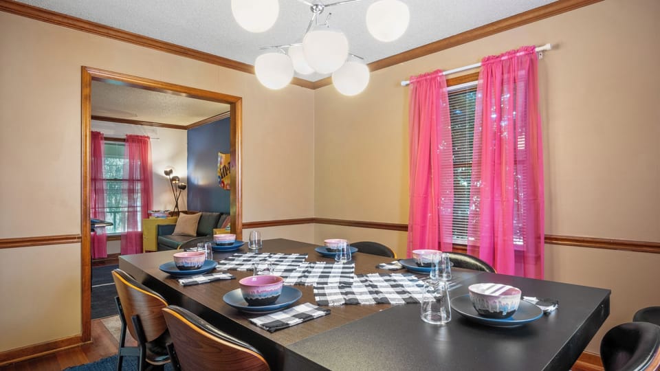 The dining room is steps away form the living room