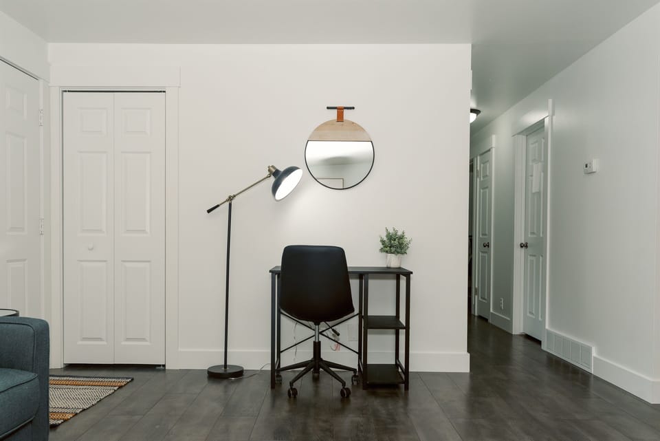 Dedicated workspace in living room.
