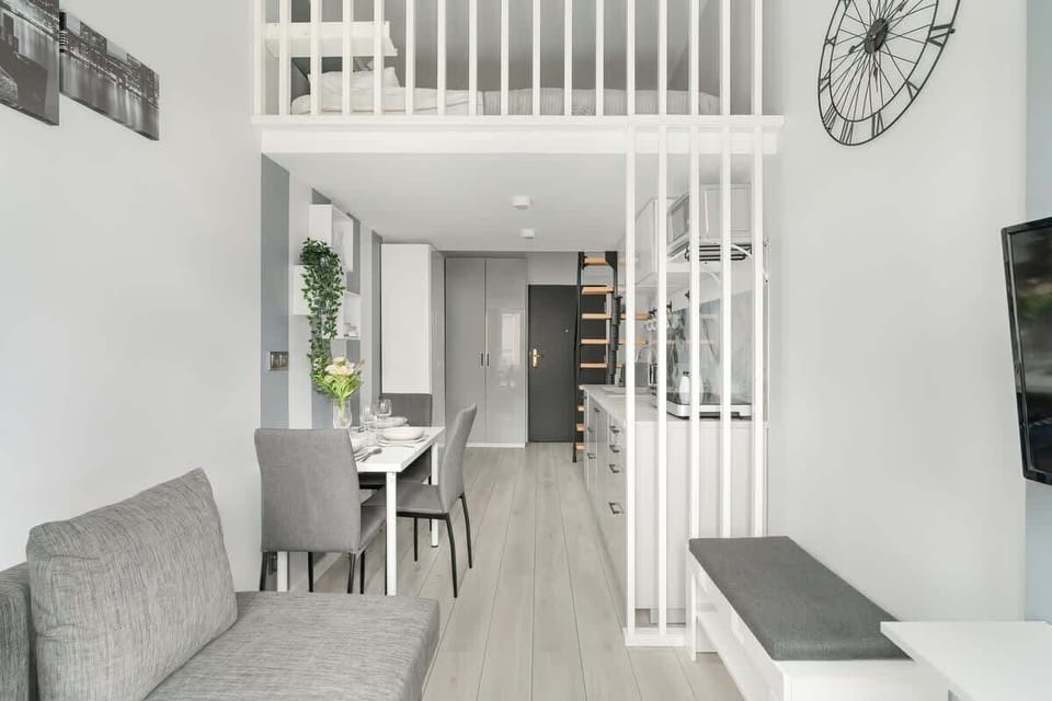 Living area with a double sofa bed