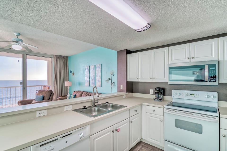 Fully stocked kitchen.