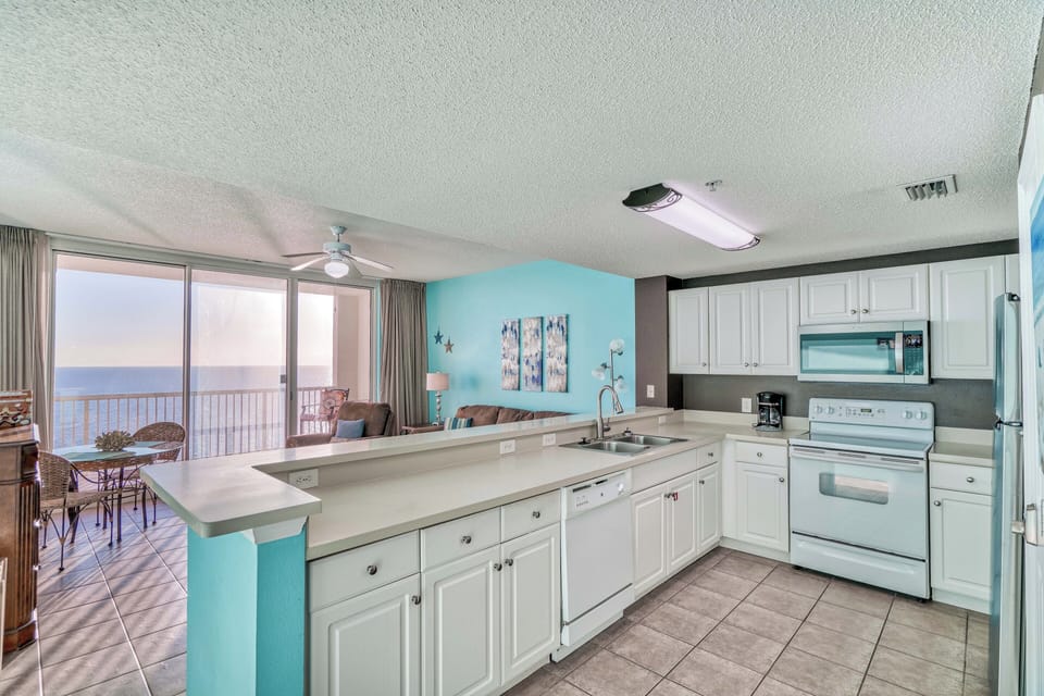Fully stocked kitchen.