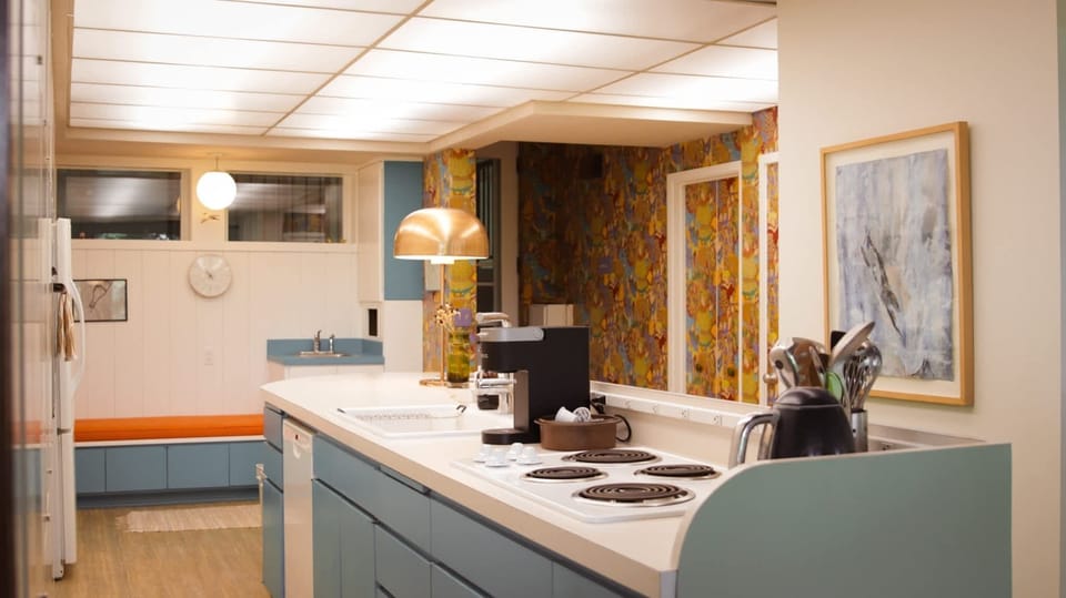 Kitchen with Keurig machine and Smeg kettle