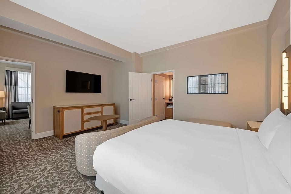 Settle in with in-room entertainment and plenty of space.