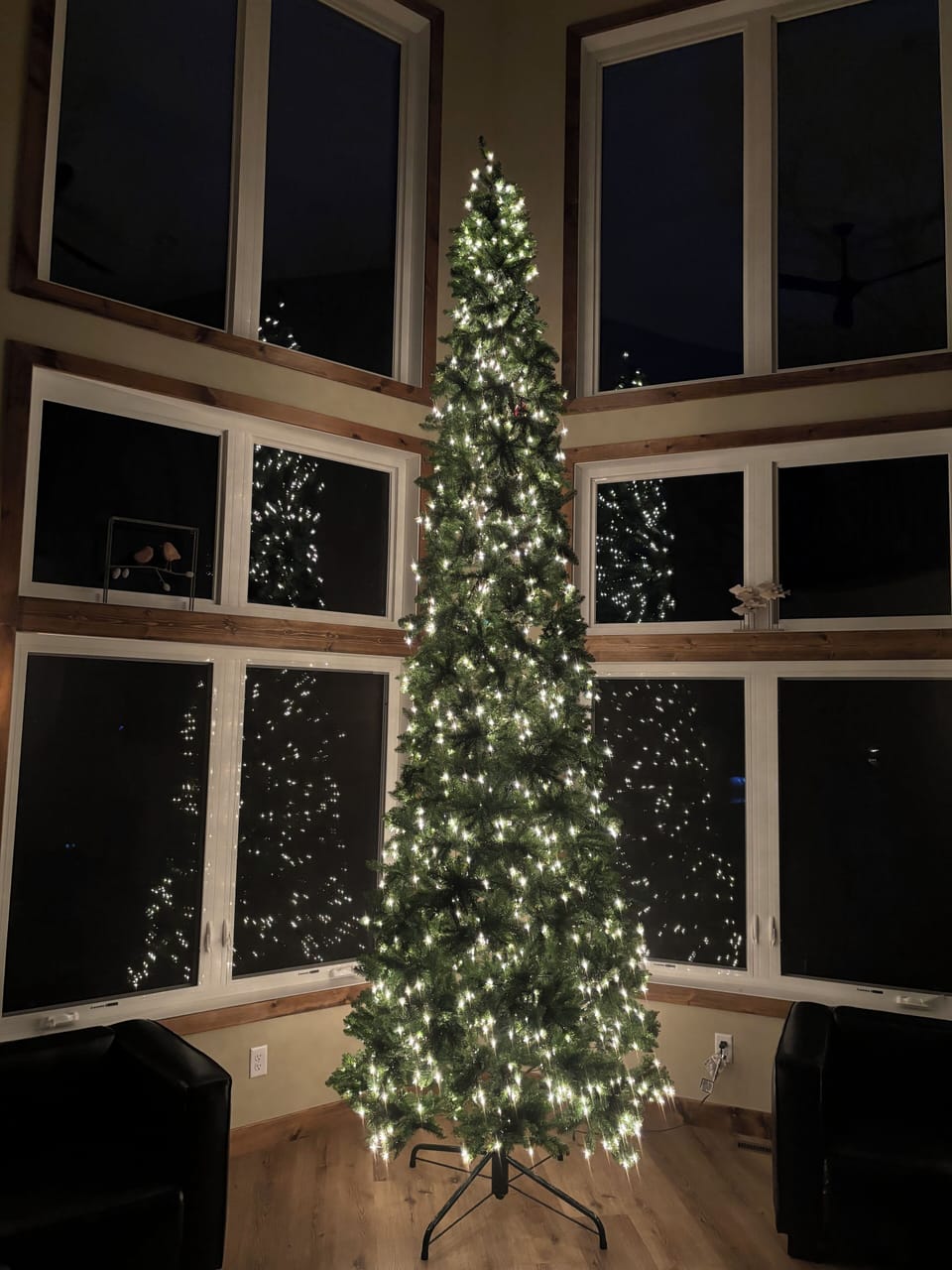 Sixteen foot Christmas tree set up for the holidays