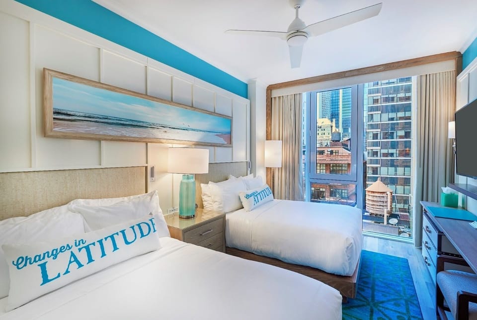 Settle into crisp beds after a day in the city.