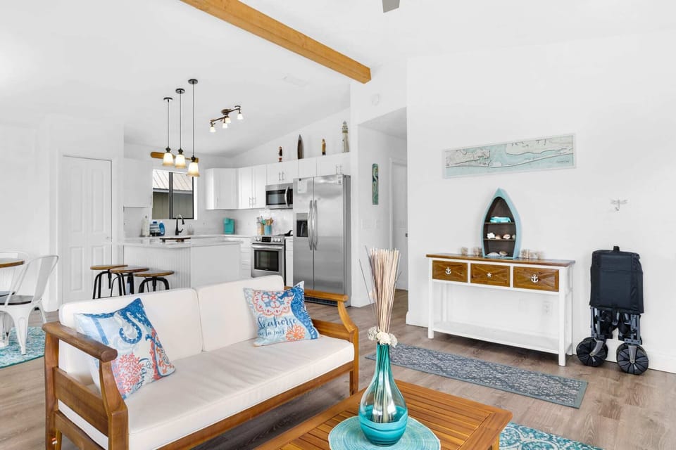 Open concept living room with smart TV