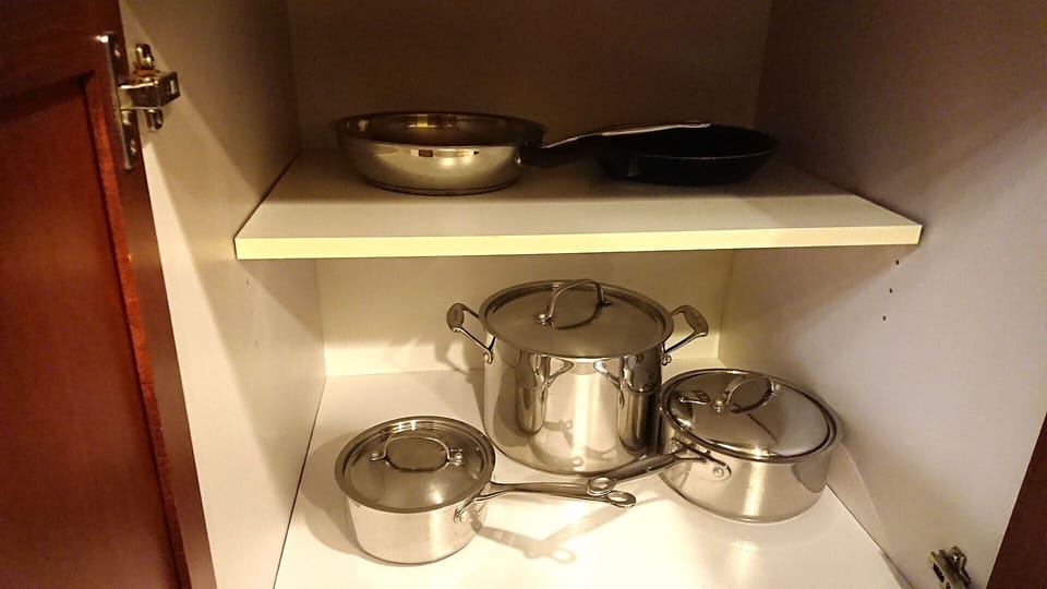 Pots and pans included.