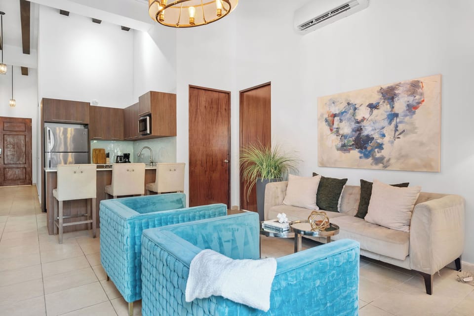 Living area and kitchen
