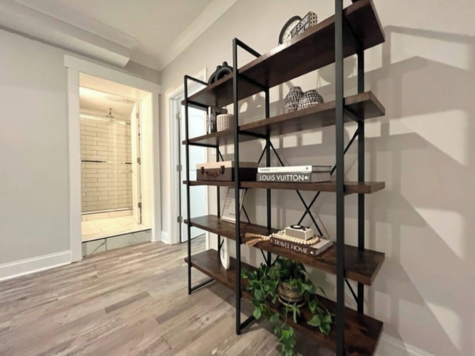 Bookshelf outside of the Bathroom